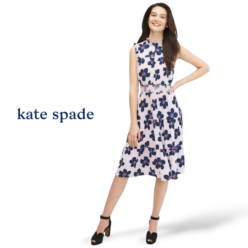 kate spade Pink Midi Dress with Navy Floral Print